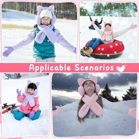 6 Pcs Winter Earmuffs Scarfs Gloves Set for Kids Include 2 Pcs Warm Ear Muffs 2 Scarfs and 2 Pairs Gloves for Kids Girls Winter Warm Outdoor, Pink and Purple in Saudi Arabia