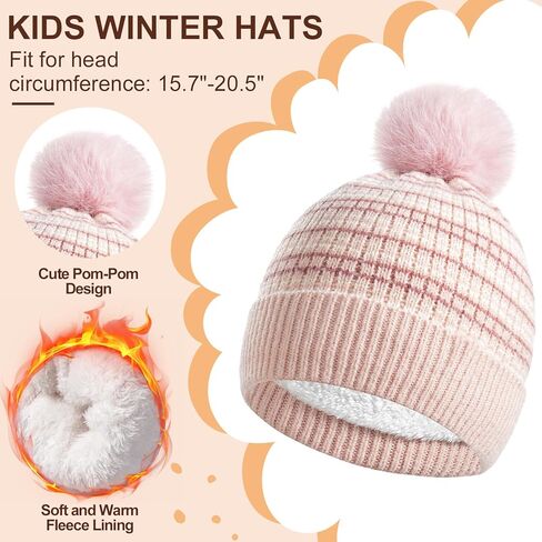 Kids Winter Hat Gloves Scarf Socks Set 4Pcs, Toddler Pom Beanie Warm Knit Scarf Fleece Mittens Socks for Girls Boys Aged 3-8 in Saudi Arabia