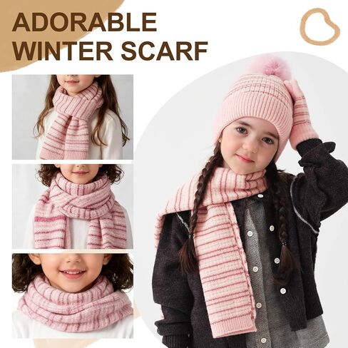 Kids Winter Hat Gloves Scarf Socks Set 4Pcs, Toddler Pom Beanie Warm Knit Scarf Fleece Mittens Socks for Girls Boys Aged 3-8 in Saudi Arabia
