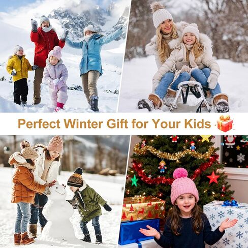 Kids Winter Hat Gloves Scarf Socks Set 4Pcs, Toddler Pom Beanie Warm Knit Scarf Fleece Mittens Socks for Girls Boys Aged 3-8 in Saudi Arabia