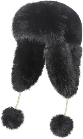 Women Faux Fur Trapper Hat with Pompoms Warm Classic Ear Flaps Hat Fuzzy Bobble Cap Warm Outdoor Ski Snow Cap in Saudi Arabia