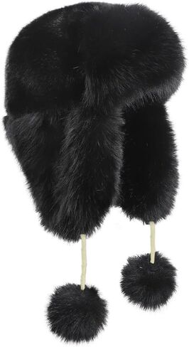 Women Faux Fur Trapper Hat with Pompoms Warm Classic Ear Flaps Hat Fuzzy Bobble Cap Warm Outdoor Ski Snow Cap in Saudi Arabia