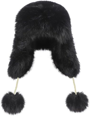Women Faux Fur Trapper Hat with Pompoms Warm Classic Ear Flaps Hat Fuzzy Bobble Cap Warm Outdoor Ski Snow Cap in Saudi Arabia