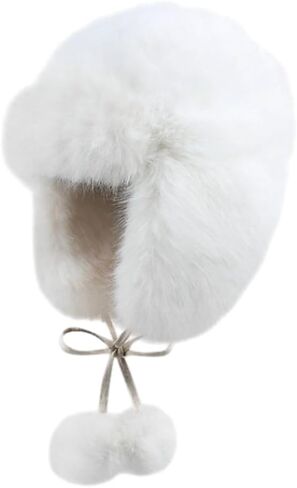 Women Faux Fur Trapper Hat Fuzzy Ushanka Hat Long Pile Faux Fur with Pom Pom Winter Warm Hat Ski Hat Outdoor in Saudi Arabia