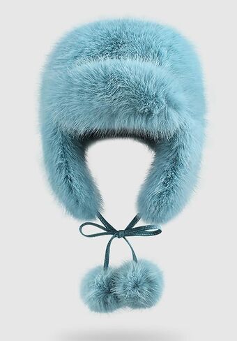 Women Faux Fur Trapper Hat Fuzzy Ushanka Hat Long Pile Faux Fur with Pom Pom Winter Warm Hat Ski Hat Outdoor in Saudi Arabia