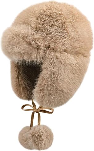 Women Faux Fur Trapper Hat Fuzzy Ushanka Hat Long Pile Faux Fur with Pom Pom Winter Warm Hat Ski Hat Outdoor in Saudi Arabia