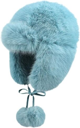 Women Faux Fur Trapper Hat Fuzzy Ushanka Hat Long Pile Faux Fur with Pom Pom Winter Warm Hat Ski Hat Outdoor in Saudi Arabia