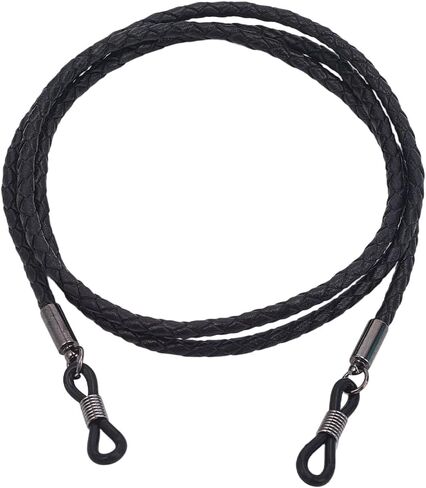Cowhide Eye Glasses Holder Around Neck Strap Universal Glasses Lanyard String Genuine Leather Eyewear Retainer Cord Eyeglass Holder Chain for Men Women Sunglass(Black) in Saudi Arabia