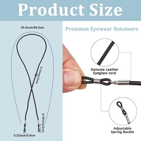 Cowhide Eye Glasses Holder Around Neck Strap Universal Glasses Lanyard String Genuine Leather Eyewear Retainer Cord Eyeglass Holder Chain for Men Women Sunglass(Black) in Saudi Arabia