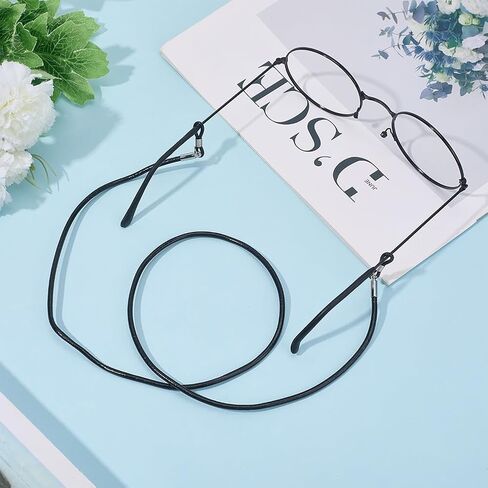 Cowhide Eye Glasses Holder Around Neck Strap Universal Glasses Lanyard String Genuine Leather Eyewear Retainer Cord Eyeglass Holder Chain for Men Women Sunglass(Black) in Saudi Arabia