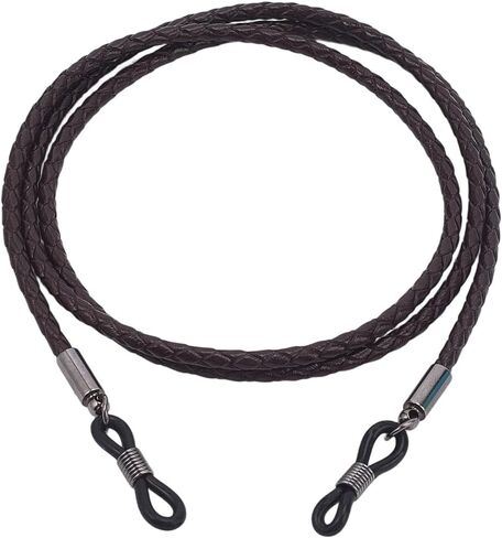 حامل نظارات العين من جلد البقر حول الرقبة وحزام عالمي للنظارات وسلسلة من الجلد الطبيعي وسلسلة حامل النظارات للرجال والنساء (أسود) in Kuwait