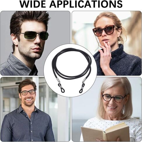 Cowhide Eye Glasses Holder Around Neck Strap Universal Glasses Lanyard String Genuine Leather Eyewear Retainer Cord Eyeglass Holder Chain for Men Women Sunglass(Black) in Saudi Arabia