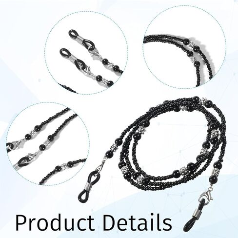 سلاسل نظارات سوداء مطرزة، حزام حامل النظارات الشمسية الأنيق للنساء، حزام نظارات العين حول الرقبة نظارات الحبل in Kuwait