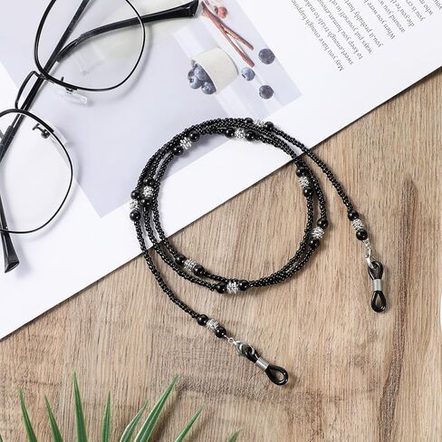 سلاسل نظارات سوداء مطرزة، حزام حامل النظارات الشمسية الأنيق للنساء، حزام نظارات العين حول الرقبة نظارات الحبل in Kuwait