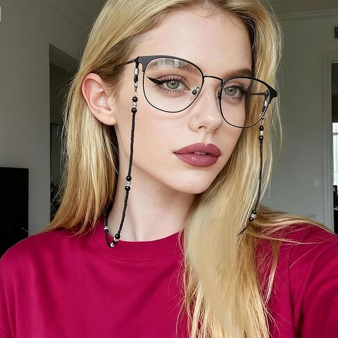 سلاسل نظارات سوداء مطرزة، حزام حامل النظارات الشمسية الأنيق للنساء، حزام نظارات العين حول الرقبة نظارات الحبل in Kuwait