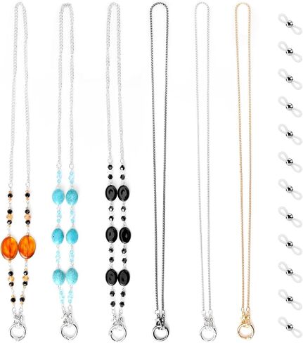 BOXOB 6pcs Eyeglass Chains for Women, Beaded Glasses Necklace, Stylish Sunglasses Strap Holder around Neck, Mask Lanyard Loop with Adjustable Eyeglass Chain Ends for Adult Women Men in Saudi Arabia