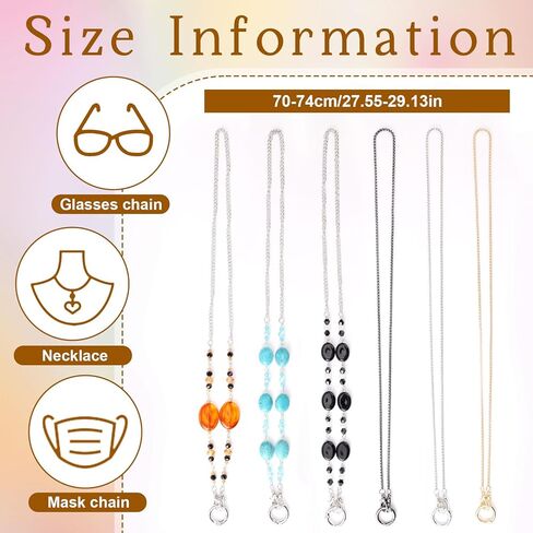 BOXOB 6pcs Eyeglass Chains for Women, Beaded Glasses Necklace, Stylish Sunglasses Strap Holder around Neck, Mask Lanyard Loop with Adjustable Eyeglass Chain Ends for Adult Women Men in Saudi Arabia