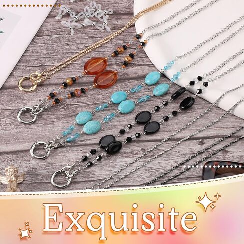 BOXOB 6pcs Eyeglass Chains for Women, Beaded Glasses Necklace, Stylish Sunglasses Strap Holder around Neck, Mask Lanyard Loop with Adjustable Eyeglass Chain Ends for Adult Women Men in Saudi Arabia