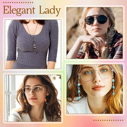 BOXOB 6pcs Eyeglass Chains for Women, Beaded Glasses Necklace, Stylish Sunglasses Strap Holder around Neck, Mask Lanyard Loop with Adjustable Eyeglass Chain Ends for Adult Women Men in Saudi Arabia