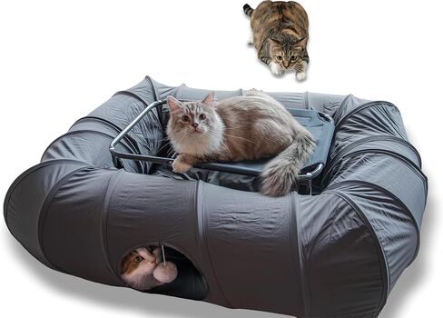 4 Ways Shuttled XL Cat Tunnel Bed for Indoor Cats Peekaboo Cat Cave Donut with Cool Mat (Dark Gray) in Saudi Arabia
