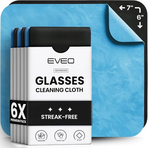EVEO Glasses Cleaning Cloth - (6 Pack) Lens Cleaning Cloth Glasses Cleaner - Microfiber Cloth for Glasses Microfiber Cloth Eyeglass Cleaner, Screen Cleaner, Camera, Eyeglasses, VR/AR -Black & Blue in Saudi Arabia