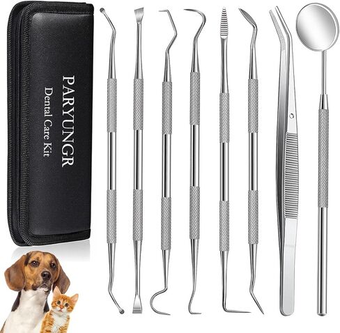 Dental Tools Pet Dog Cat Teeth Cleaner Tool Kit, Stainless Steel Plaque Remover Dental Picks Tooth Tartar Scraper, Pets Oral Care Hygiene Set for Cats and Dogs Use with Case in Saudi Arabia