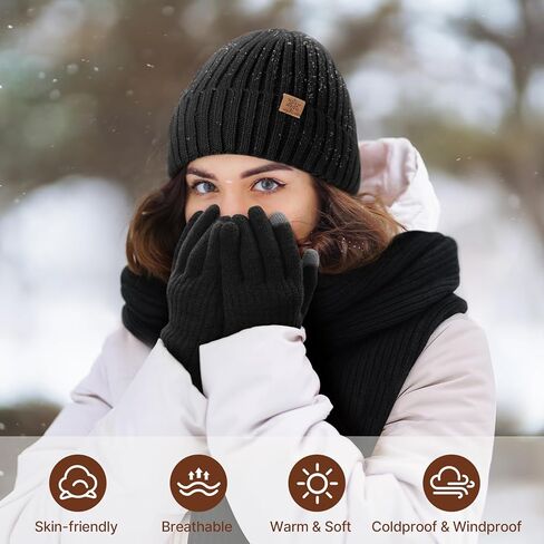 Premillow Winter Beanie Hat Scarf Gloves Set for Women, Slouchy Womens Winter Hats Long Scarf Touchscreen Gloves 3 in 1 Set in Saudi Arabia