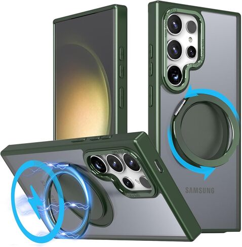 بالنسبة إلى Samsung Galaxy S22 Ultra/S23 Ultra Case مع حامل ، 360 درجة من الدائري المغناطيسي القابل للدوار ، متوافق مع Magsafe ، حالة وقائية مكافحة الصدمات العسكرية - 6.8 بوصة ، أرجواني in Kuwait