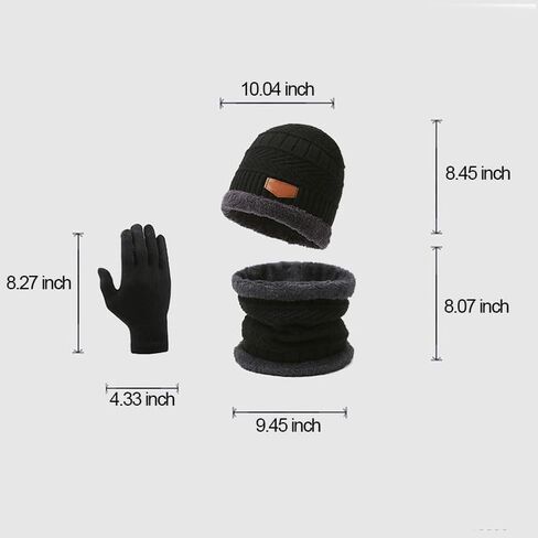 Winter Knit Beanie Hat Neck Warmer Scarf and Touch Screen Gloves Set 3-Piece, Fleece Lined for Commute Outdoor Cold Weather, Black in Saudi Arabia