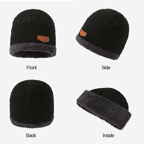 Winter Knit Beanie Hat Neck Warmer Scarf and Touch Screen Gloves Set 3-Piece, Fleece Lined for Commute Outdoor Cold Weather, Black in Saudi Arabia