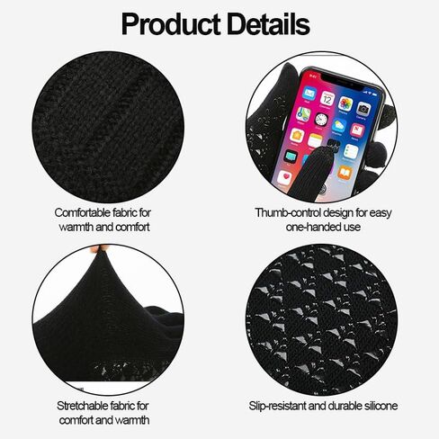 Winter Knit Beanie Hat Neck Warmer Scarf and Touch Screen Gloves Set 3-Piece, Fleece Lined for Commute Outdoor Cold Weather, Black in Saudi Arabia