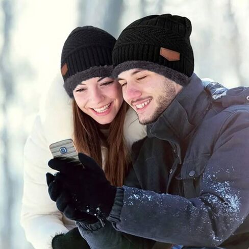 Winter Knit Beanie Hat Neck Warmer Scarf and Touch Screen Gloves Set 3-Piece, Fleece Lined for Commute Outdoor Cold Weather, Black in Saudi Arabia