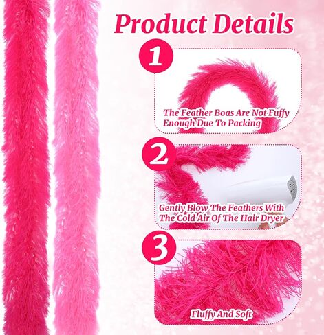 16PCS Feather Boas Bulk 5 Ft Pink Artificial Fluffy Boas for Wedding Birthday Tea Party Christmas Costume Scene Arrangement Decor in Kuwait
