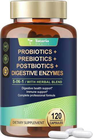 توتاريا 5 في 1 بروبيوتيك بريبيوتيك وبوستبيوتيك للنساء والرجال، 60 مليار وحدة تشكيل مستعمرة 24 سلالة مع إنزيمات هاضمة، ألياف البريبايوتك، الدردار الزلق، مناعة يومية كاملة، صحة الأمعاء، كمية تكفي 120 يومًا in Kuwait