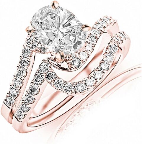 هيوستن دايموند ديستريكت LAB GROWN DIAMOND Curving Pave & Prong-set خاتم خطوبة ماسي دائري الشكل وقطع زفاف (G-H Color VS1-VS2 Clarity) in Kuwait
