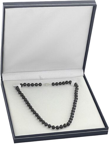 The Pearl Source 14K Gold 7.0-7.5mm Round Genuine Black Japanese Akoya Saltwater Cultured Pearl Necklace in 20" Matinee Length for Women in Saudi Arabia