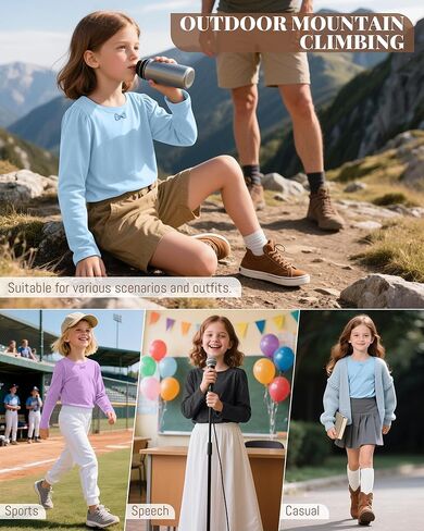 3 Pack Girls Long Sleeve T-Shirts Kids Basic Crew Neck with Bow Soft Layering Tops for Teen Girls, 5-14 Years in Saudi Arabia