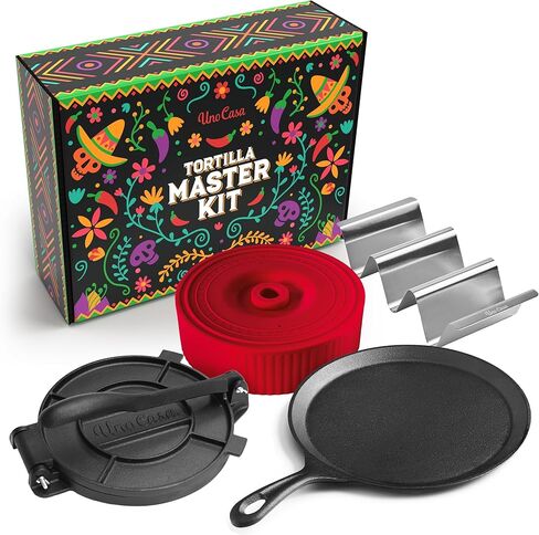 Uno Casa Cast Iron Tortilla Press 8 Inch with Tortilla Warmer - Bundle of Pre-seasoned Quesadilla, Roti and Pataconera Maker With Taco Shell Warmer including 100 Pcs Parchment Paper in Saudi Arabia