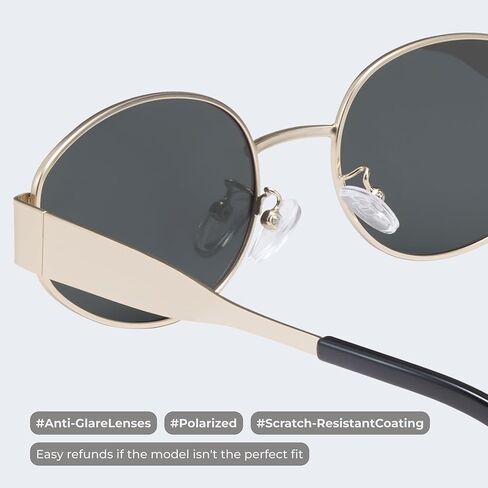 livho Retro Polarized Sunglasses - UV400 Protection, Oval Shape, Metal Frames - Matching Soft Case Inlcuded in Saudi Arabia