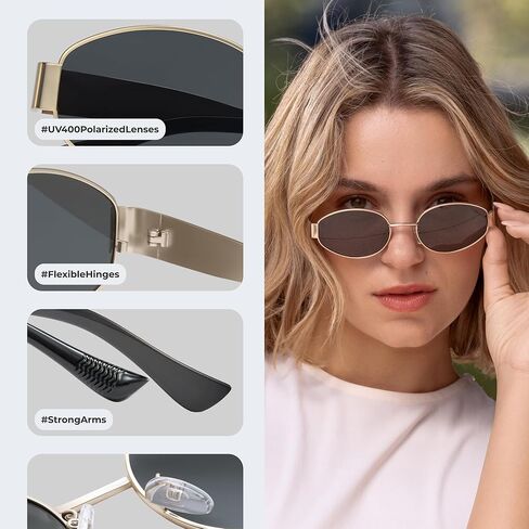 livho Retro Polarized Sunglasses - UV400 Protection, Oval Shape, Metal Frames - Matching Soft Case Inlcuded in Saudi Arabia