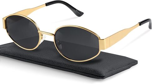 livho Retro Polarized Sunglasses - UV400 Protection, Oval Shape, Metal Frames - Matching Soft Case Inlcuded in Saudi Arabia