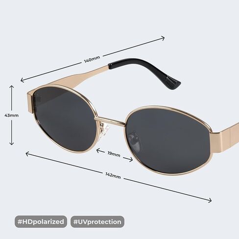 livho Retro Polarized Sunglasses - UV400 Protection, Oval Shape, Metal Frames - Matching Soft Case Inlcuded in Saudi Arabia