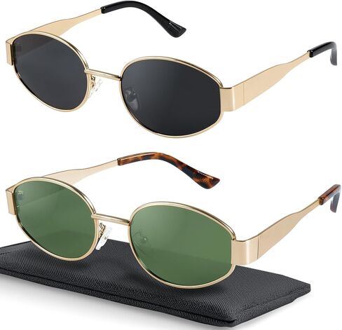livho Retro Polarized Sunglasses - UV400 Protection, Oval Shape, Metal Frames - Matching Soft Case Inlcuded in Saudi Arabia