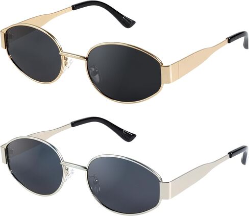 livho Retro Polarized Sunglasses - UV400 Protection, Oval Shape, Metal Frames - Matching Soft Case Inlcuded in Saudi Arabia