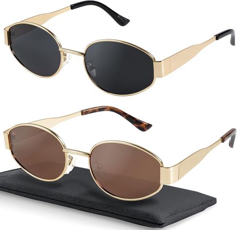 livho Retro Polarized Sunglasses - UV400 Protection, Oval Shape, Metal Frames - Matching Soft Case Inlcuded in Saudi Arabia