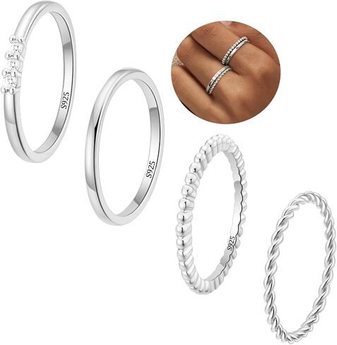 WEDDINEN 4PC Gold Rings for Women, S925 Sterling Silver 14k Gold Filled Plated Stackable Thin Thumb Ring Set Cubic Zirconia Dainty Stack Gold Knuckle Rings Set Size 6-10 in Saudi Arabia
