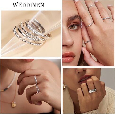 WEDDINEN 4PC Gold Rings for Women, S925 Sterling Silver 14k Gold Filled Plated Stackable Thin Thumb Ring Set Cubic Zirconia Dainty Stack Gold Knuckle Rings Set Size 6-10 in Saudi Arabia