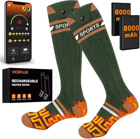 جوارب ساخنة 8000 مللي أمبير للرجال والنساء مع التحكم في التطبيق، بطارية قابلة لإعادة الشحن ذات سعة كبيرة، تسخين 360 درجة، جوارب شتوية كهربائية، تسخين نعل القدم، جهاز تدفئة القدم للتزلج والمشي لمسافات طويلة (أخضر داكن-أصفر) in Kuwait