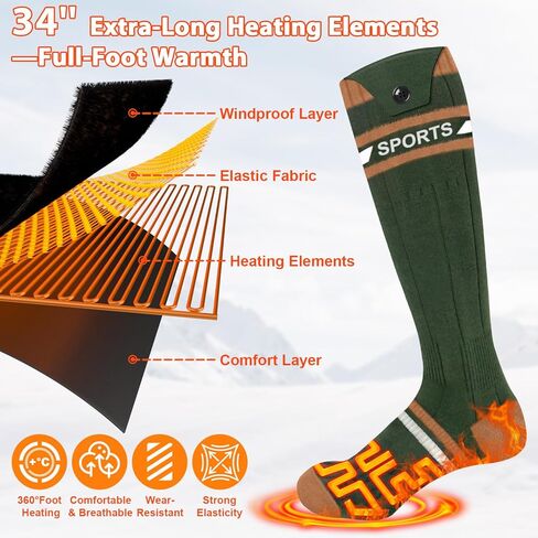 جوارب ساخنة 8000 مللي أمبير للرجال والنساء مع التحكم في التطبيق، بطارية قابلة لإعادة الشحن ذات سعة كبيرة، تسخين 360 درجة، جوارب شتوية كهربائية، تسخين نعل القدم، جهاز تدفئة القدم للتزلج والمشي لمسافات طويلة (أخضر داكن-أصفر) in Kuwait