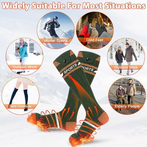 جوارب ساخنة 8000 مللي أمبير للرجال والنساء مع التحكم في التطبيق، بطارية قابلة لإعادة الشحن ذات سعة كبيرة، تسخين 360 درجة، جوارب شتوية كهربائية، تسخين نعل القدم، جهاز تدفئة القدم للتزلج والمشي لمسافات طويلة (أخضر داكن-أصفر) in Kuwait